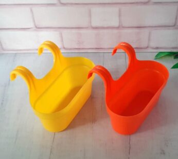 12 inch Railing Oval Plastic Pots Combo Orange-Yellow set of 2