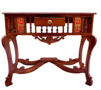 Solid Teak Wood Antique Look Console Table with Beautiful Brass Dhokra and Warli Art : 30x36x15 (HxWxD)