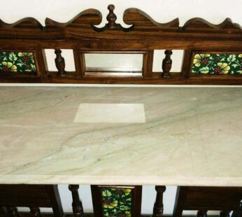 Traditional Rectangle Shape Console Table Solid Teak Wood with Marble Top, Lacquer Finish Honey Brown Size: 30x36x15 Inch